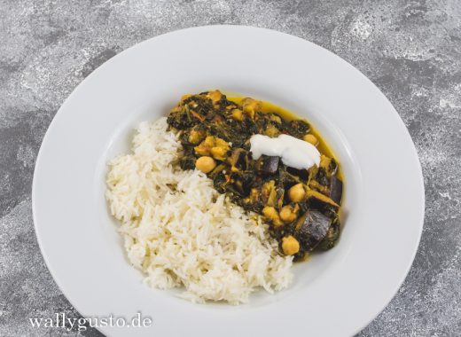 Palak baingan aur channa - Spinat mit Auberginen, Tomaten und Kichererbsen | Rezept auf www.wallygusto.de